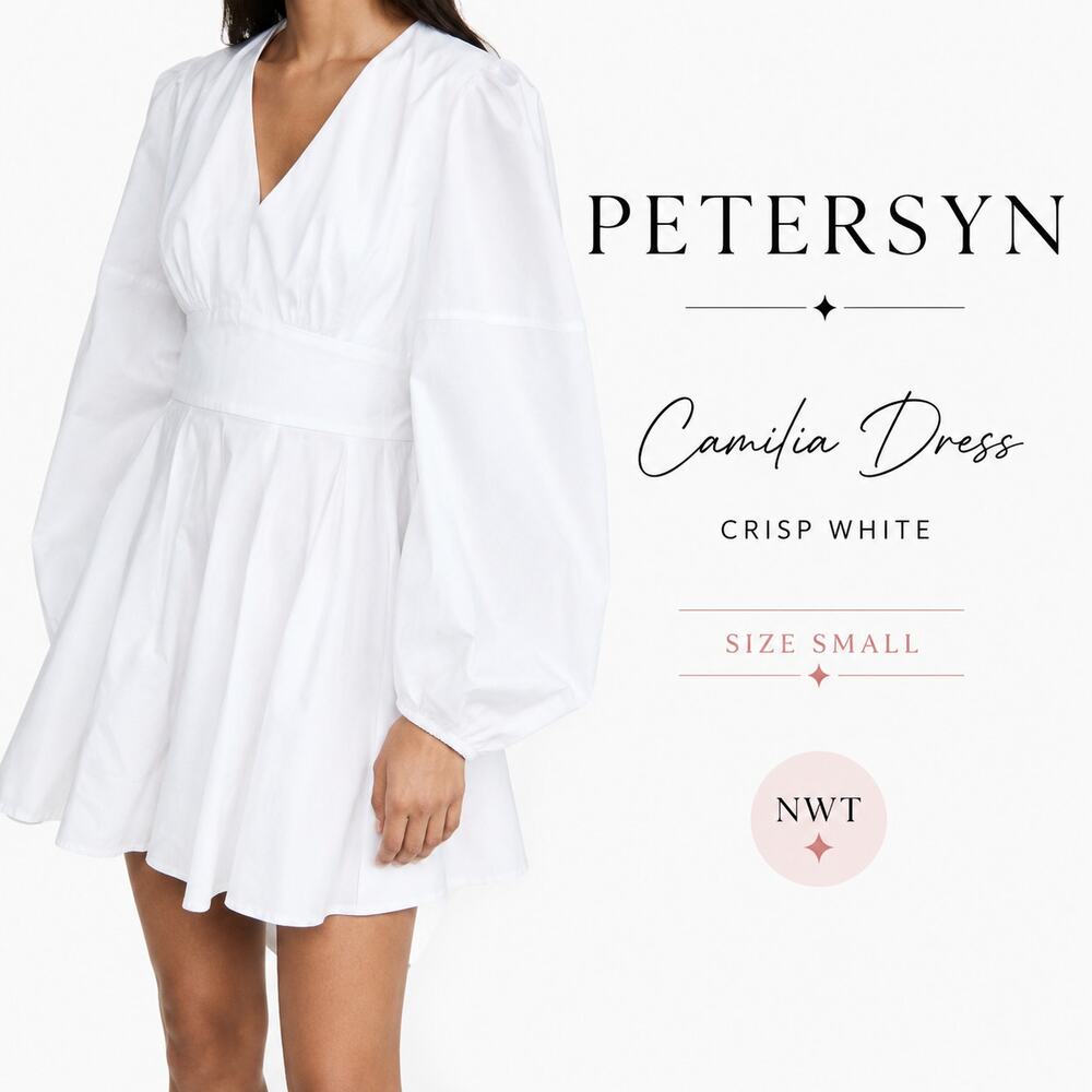 Petersyn Camilia Dress Size Small NWT White Cotton Poplin Bow Back Mini